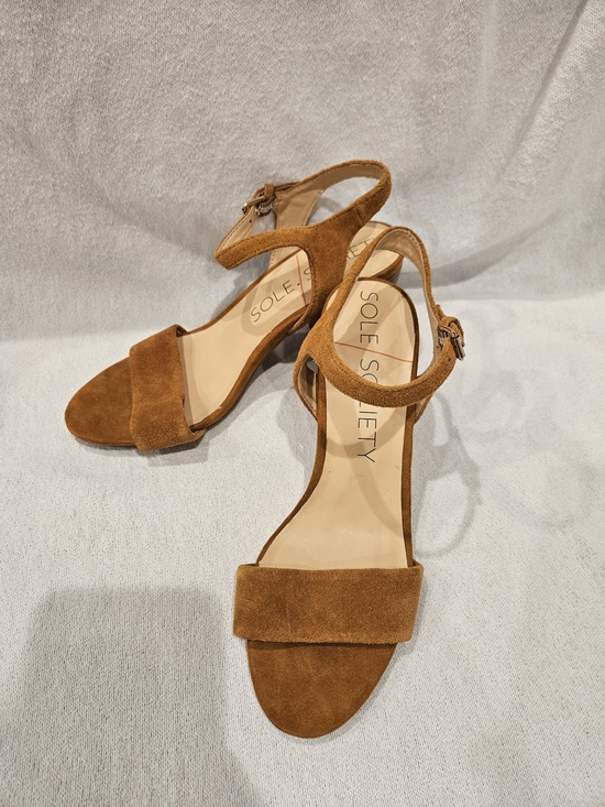 Sole Society Shoes - Sole Society Women’s Chestnut Tan Suede Ankle Strap Sandals 8